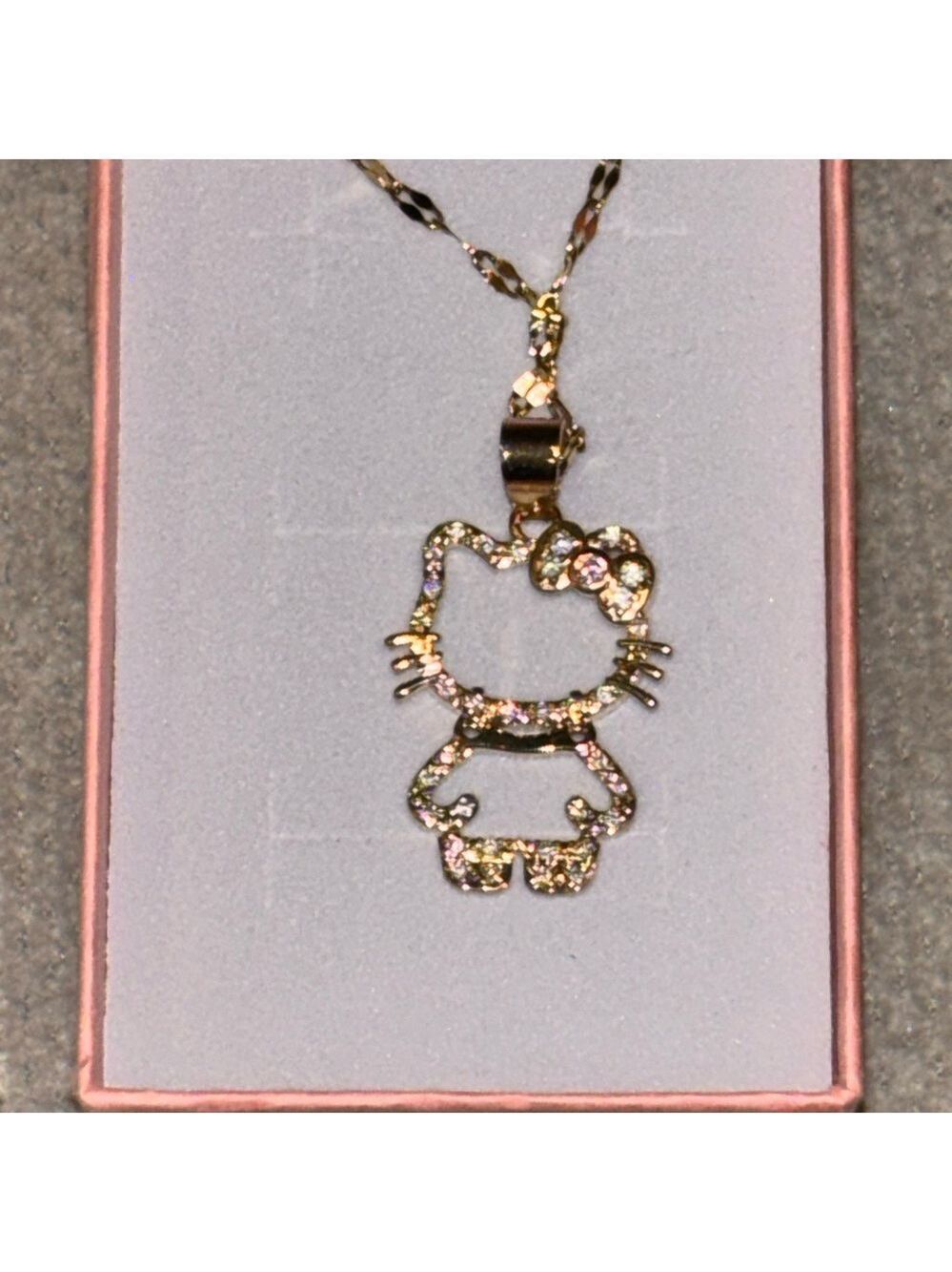 Gold and Rhinestone Hello Kitty Pendant Necklace